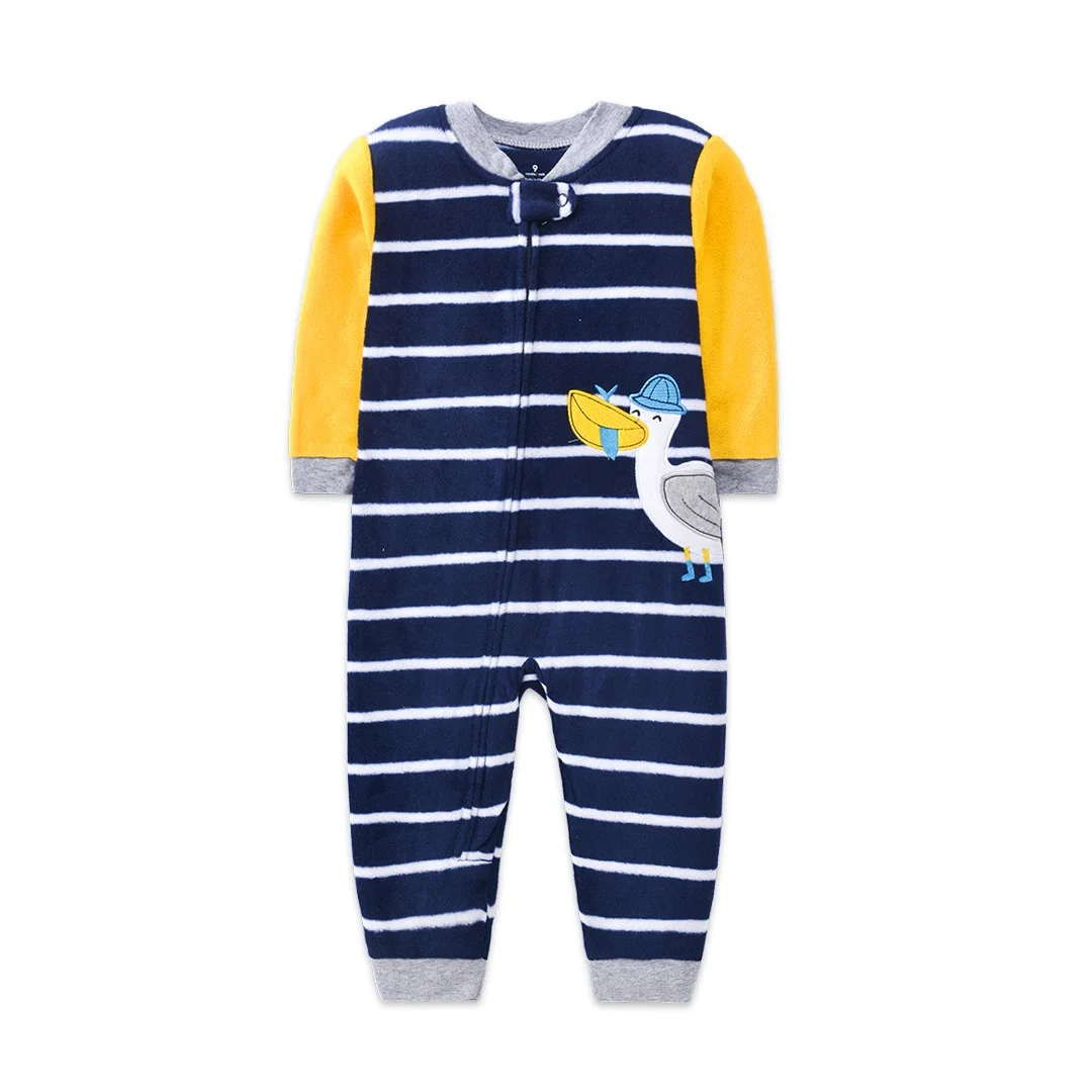 6-24Months Infant Baby Romper 2024 New Fall Winter Cartoon Animal Stripe Warm Fleece Babe Girl Boy Pajamas Sleepwear Playsuit