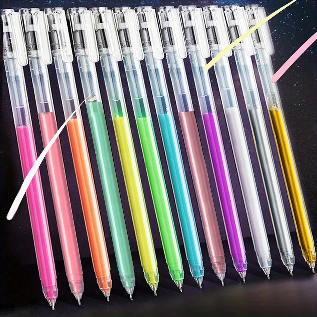 

12/24 Pack of Glitter Colored Pens with Large Capacity Needle-Tip Gel Pens, Suitable for DIY Drawing, Black Card Drawing, Marking, Doodling, and Note-Taking, a Must-Have Pen for Journaling