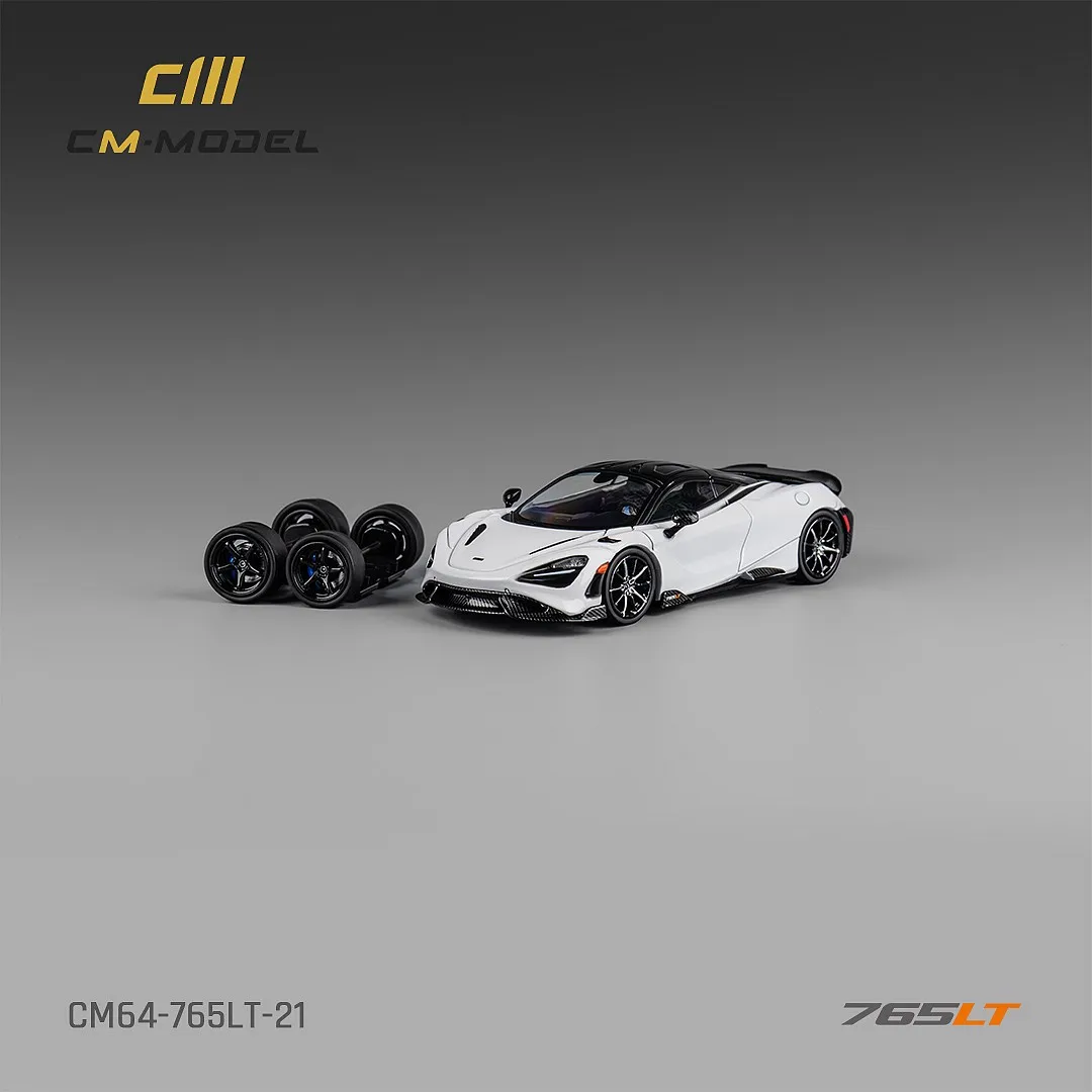 CMModel 1/64 Diecast McLaren 765LT White Carbon Fiber Tail Collectible Car Model High-Quality Miniature Automotive Collectible
