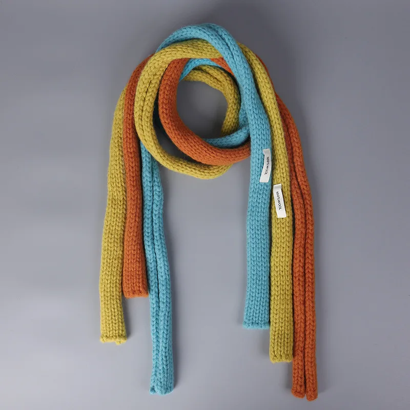 Japanese Autumn and Winter Retro Soft Waxy Long Thin Scarf Korean Versatile Shape Decorative Knitted Narrow Scarf Women