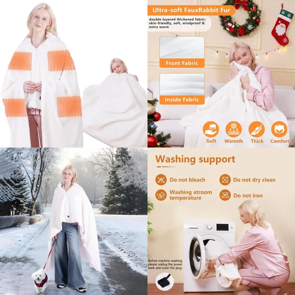 

Портативное беспроводное одеяло с подогревом, 3 уровня нагрева, со съемным капюшоном, 52x64, для мужчин и женщин, в комплекте с внешним аккумулятором и кабелем