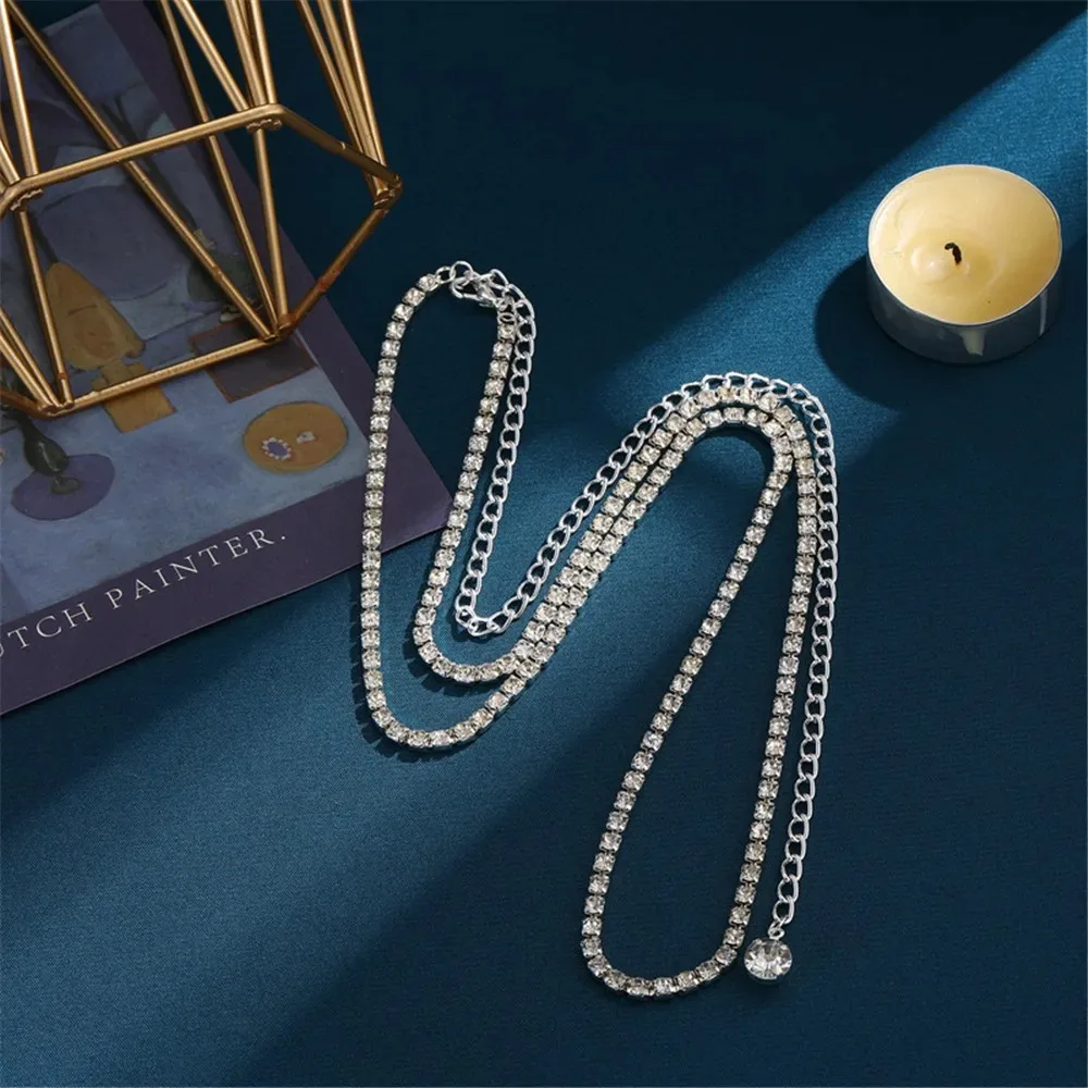 مثير الفضة الخصر البطن سلسلة بلينغ حجر الراين الجسم سلسلة قطرة الماء شقة ثعبان سلسلة النساء