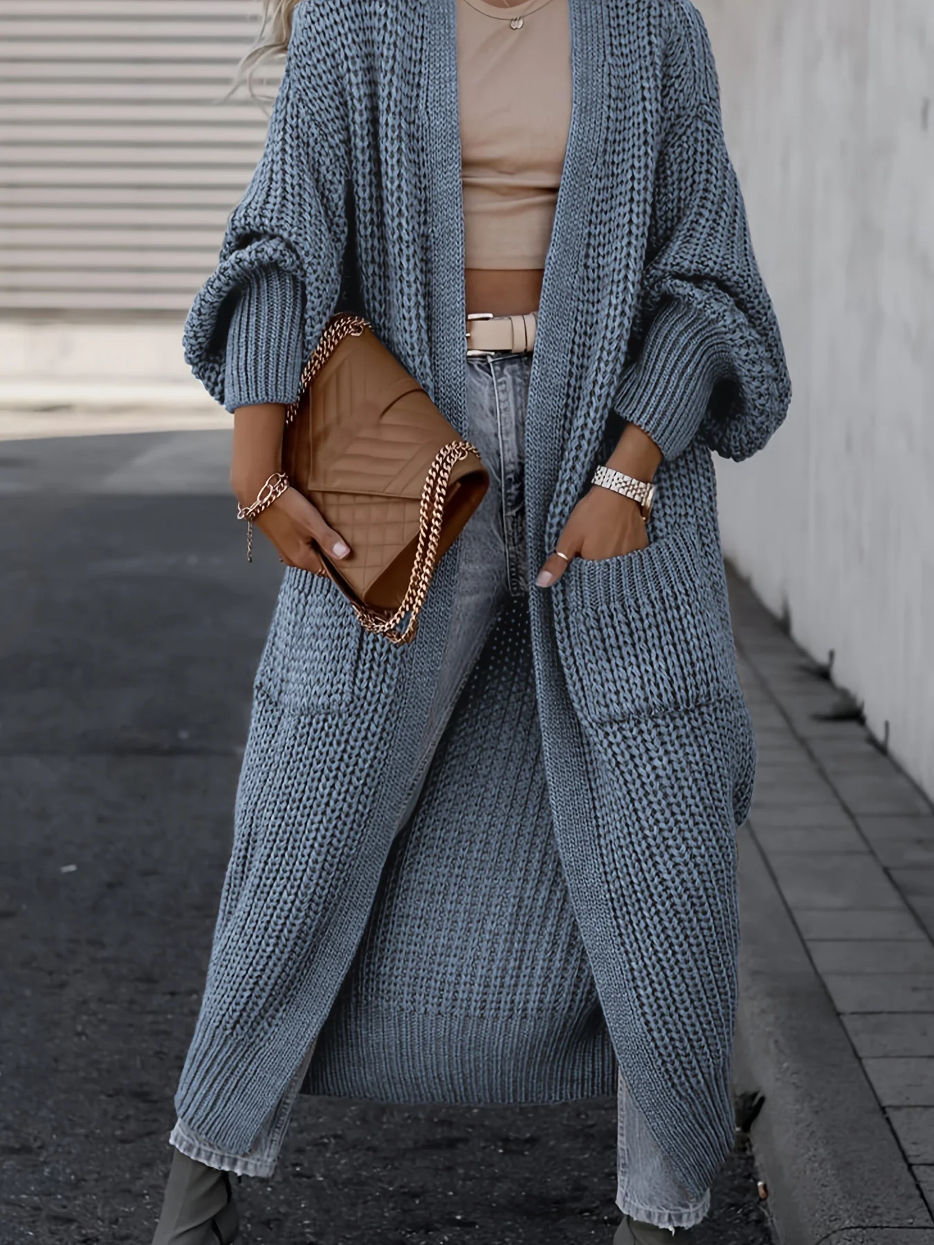 

Overlength Knit Cardigan Casual Long Sleeve With Pocket Sweaters Knitting Fashion Woman Autumn 2025 Female Clothes