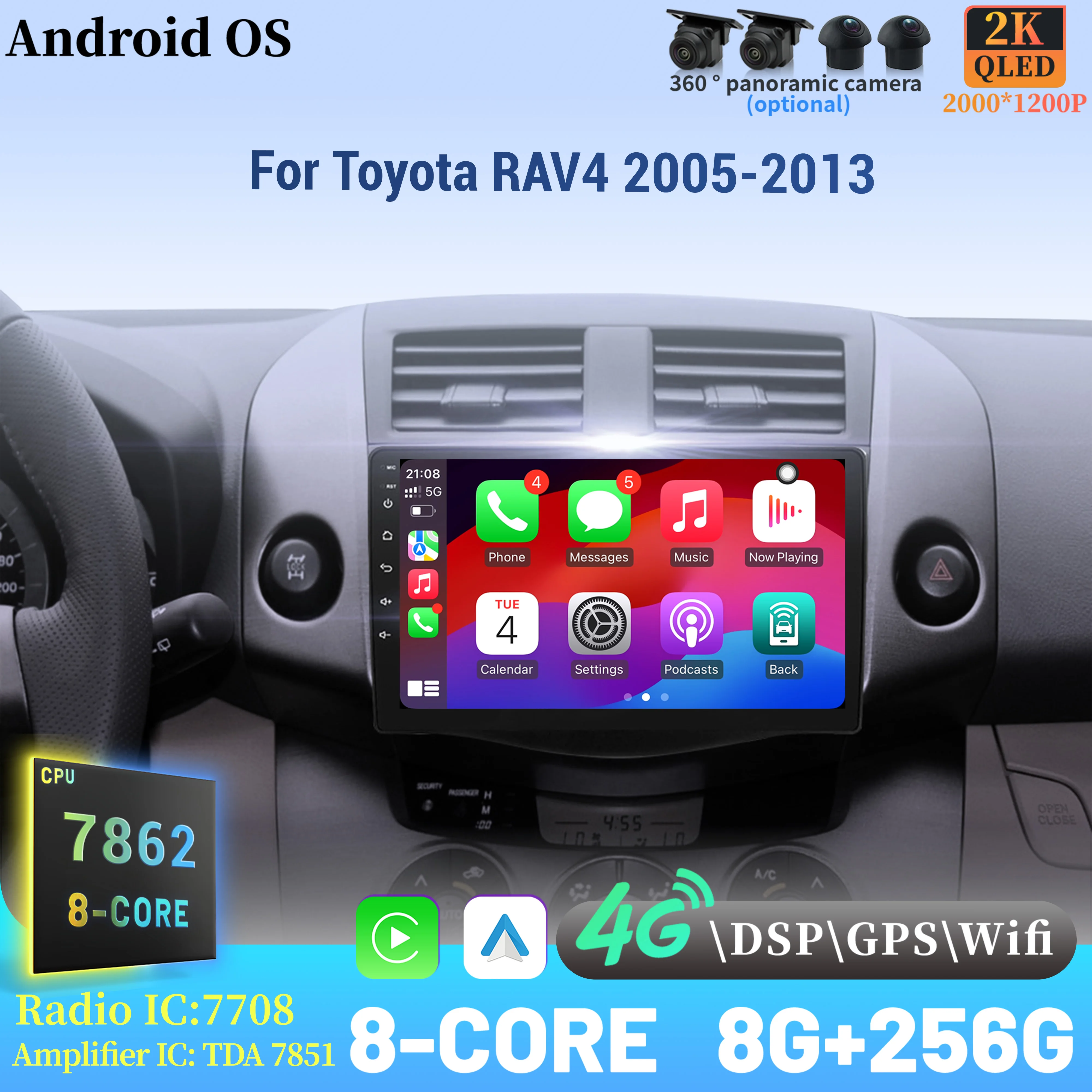 

Android 14 Radio Car Multimedia Player 7862 8+256 radio Touch Screen For Toyota RAV4 2005-2013 Wireless CarPlay