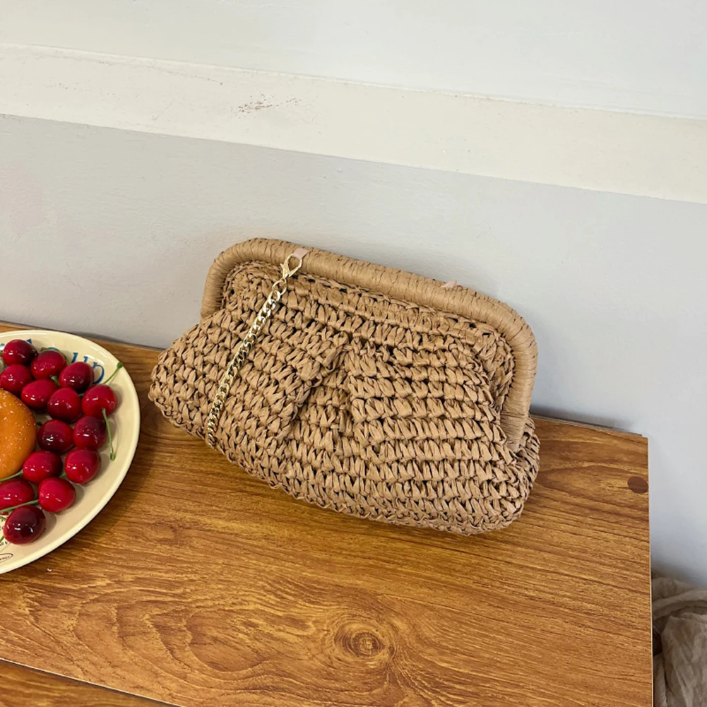 Straw Crossbody Bags for Women Raffia Clutch Chain Shoulder Bags Woven Crochet Handbag Purse Pouch Rattan Boho Summer Beach Bag