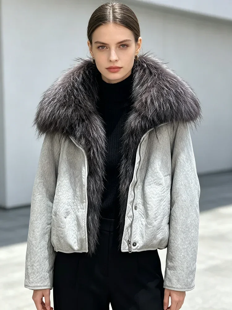 OFTBUY Thick Warm Puffer Coat Women Large Real Natural Raccoon Fur Clothing New 90% White Duck Down Jacket Fashion Female Parkas