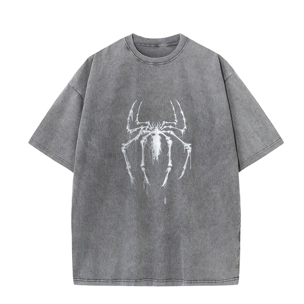 Men's Wash Shirts Vintage Spider Graphic Washed Shirt Colorse Spider Shirt Retro Training Shirt Retro Hero Shirt