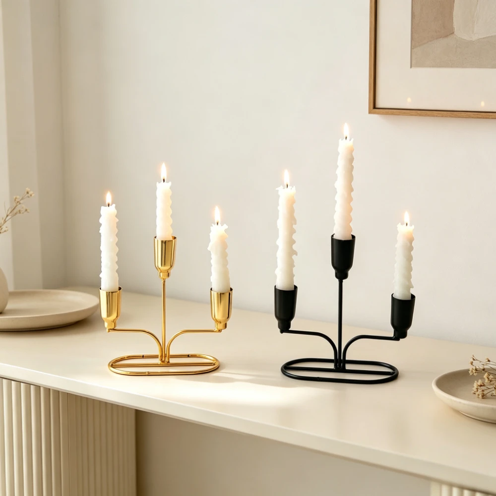 Nordic 3‑Arm Metal Candle Holder Elegant Taper Candle Stick Holder Romantic Dinner Decor  Wedding Table Decoration