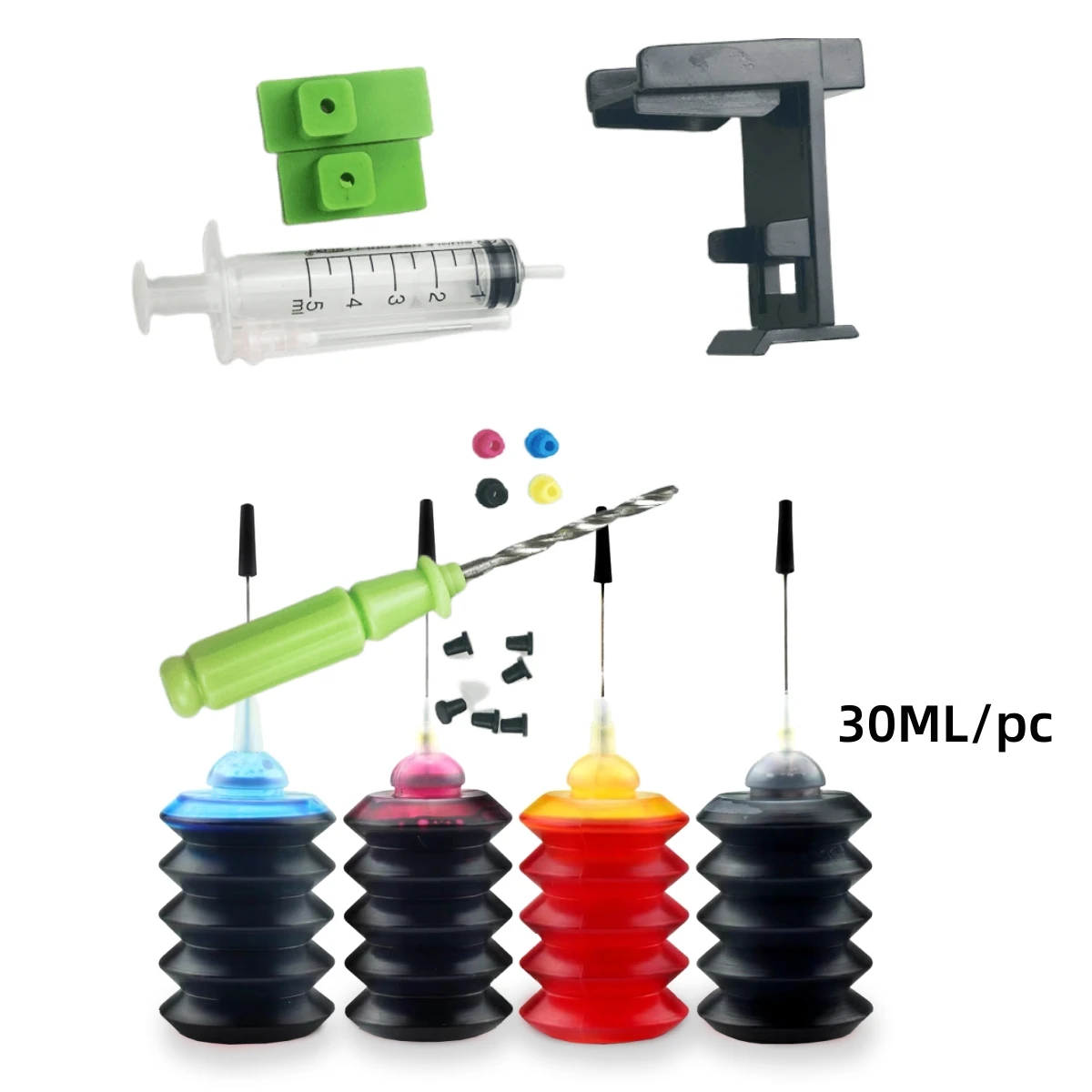 30ML Ink Refill Cartridge Clip Rubber Pads Syringe Tool Kit Clamp for HP 46 64 67 305 123 122XL 305XL 67XL 301XL 62XL 303XL