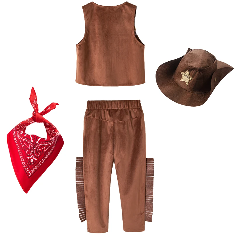4-teiliges Cowboy-Kostüm für Babys, Jungen, Ostern, Cosplay-Kleidung, Weste + Schal + lange Hosen + Hüte, Karneval, Party, Kostüm, Urlaubsgeschenk – Detail 4