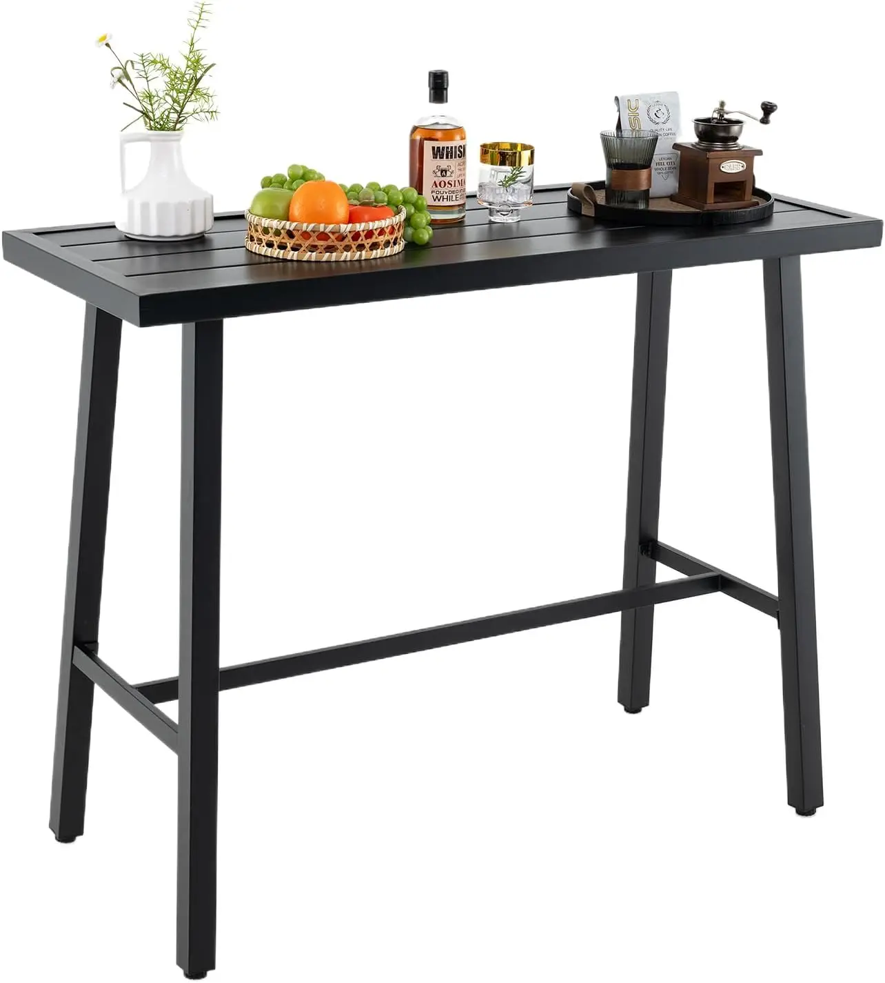 

36" Outdoor Bar Table, Rectangular High Pub Table with Adjustable Foot Pads for Patio, Balcony, Backyard, Indoor in Black