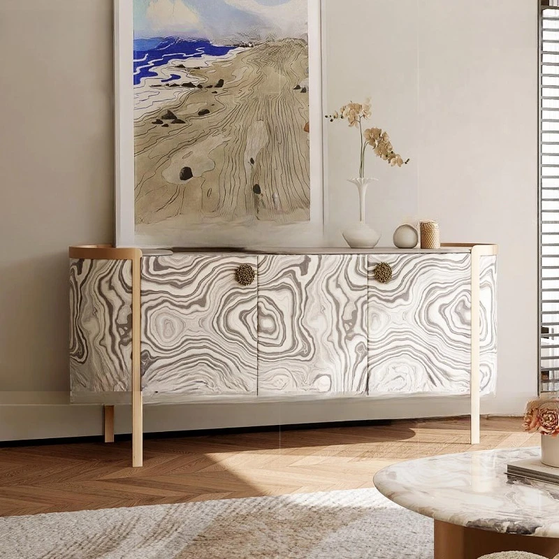 cabinet light luxury high-end sense of home living room luxury stone locker villa creative wall dining side cabinet