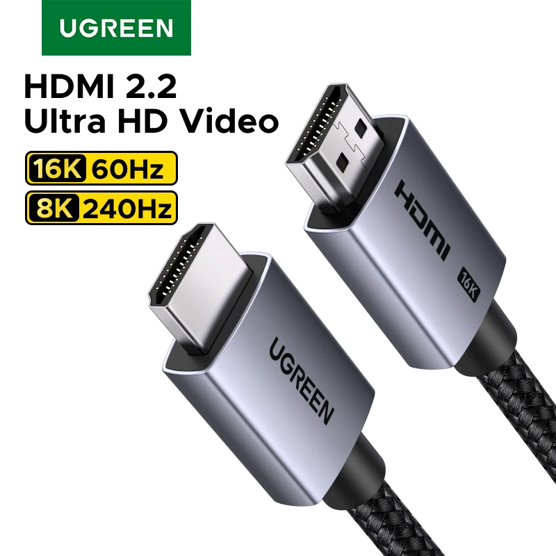 Câble vidéo HDMI 2.2 UGREEN HD 2m tressé 16K@60Hz 4K 8K@240Hz 96Gbps pour PS5 TV PC Moniteur Ordinateur Switch Ordinateur portable HDR 2K@480Hz