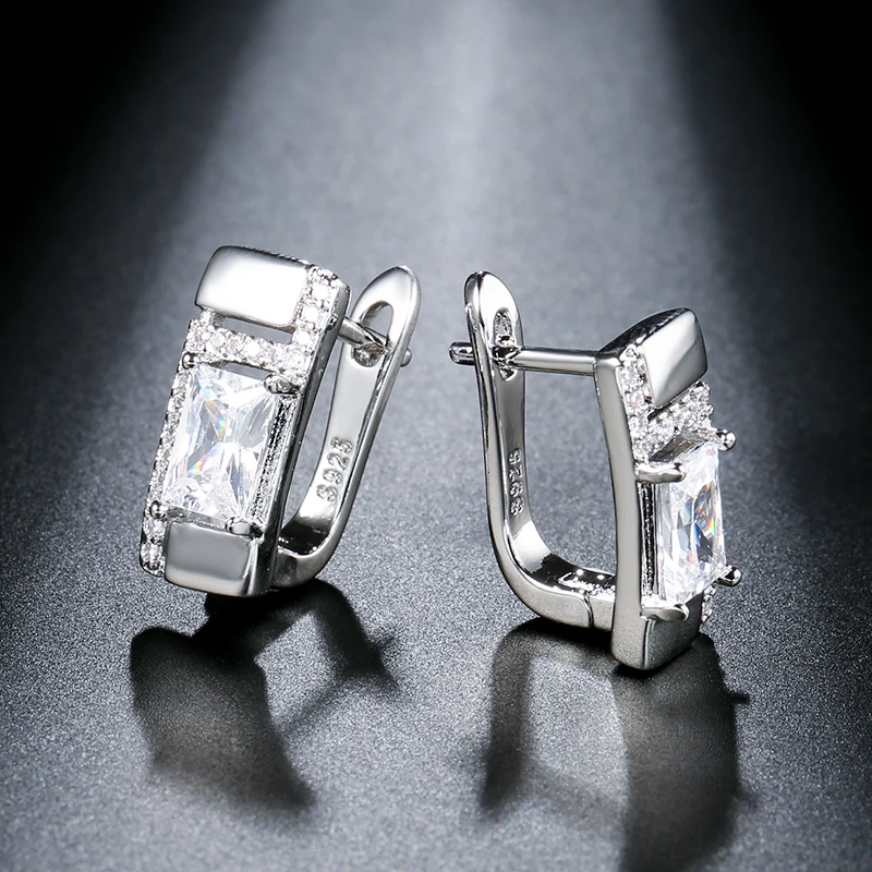 Square Geometric Jewelry Hollow Micro Inlay Zircon Silver Color Drop Earrings for Women Trendy Party Accessories