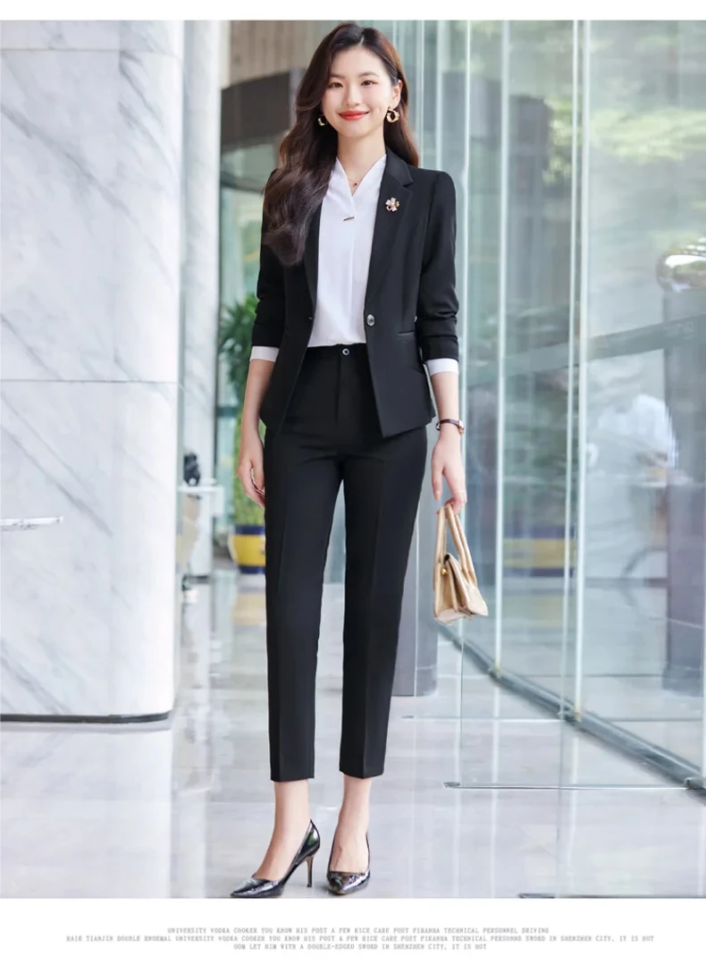 Blazer Negro Outfit Con Pantalon Negro Para Oficina Traje De