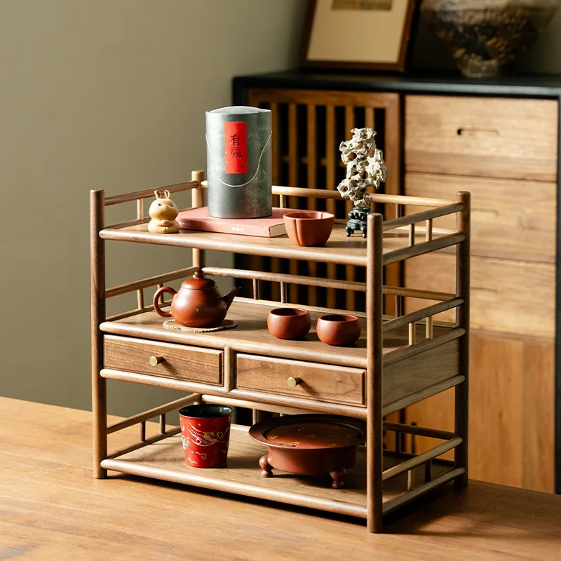 Large double drawers, three-layer round bar rack