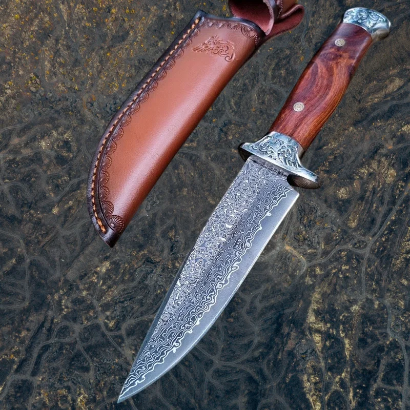 

Tactics High Hardness Vg10 Damascus Blade Rosewood Handles Outdoor Wilderness Survival Tactical Hunting Knife Camping Edc Tools