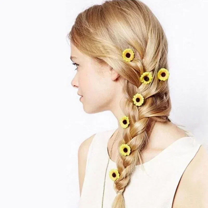 5PC Fashion Yellow Flower Hair Pin Clips U-shaped Hair Clips Sunflower Bridal Wedding Hair Jewelry Accessories Holiday Party