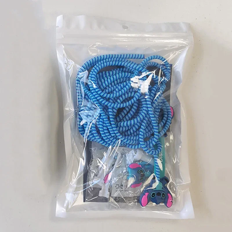 غرزة كابل شاحن آيفون حامي اللفاف شحن رئيس ملصق Kawaii الكرتون الشكل كابل نقل بيانات سماعة USB سلك حماية