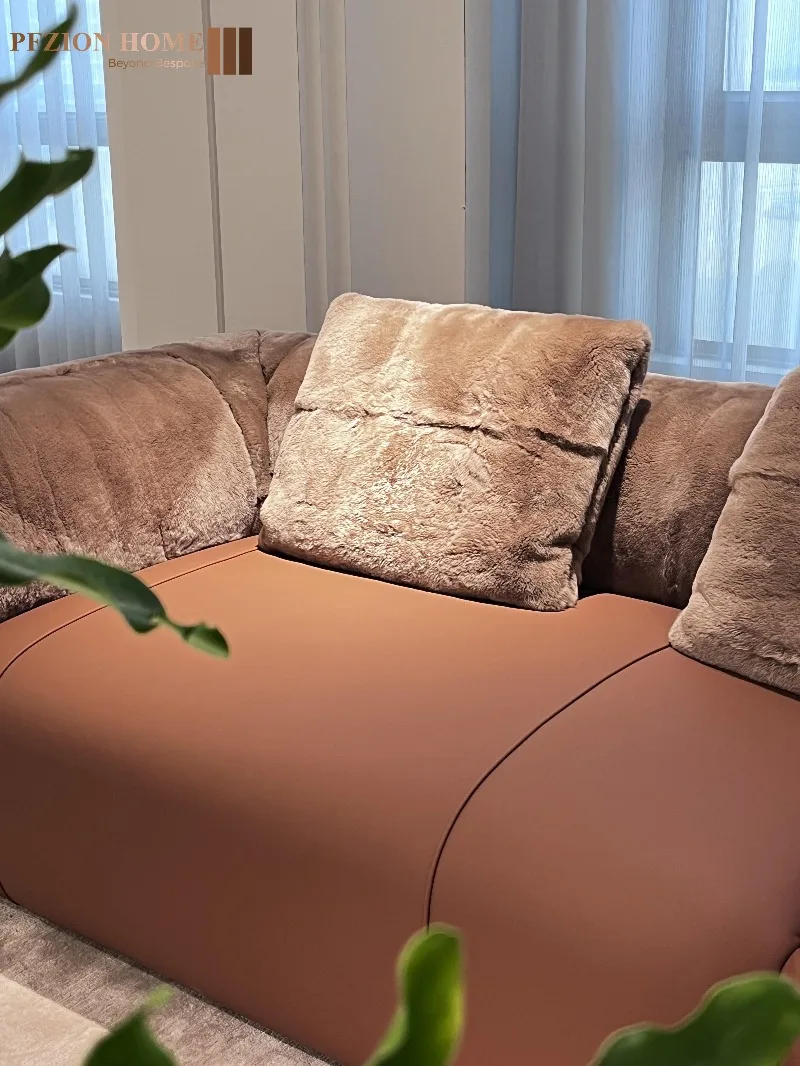 Basement villa home luxury fur cover sofa hotel living room original design - leather material