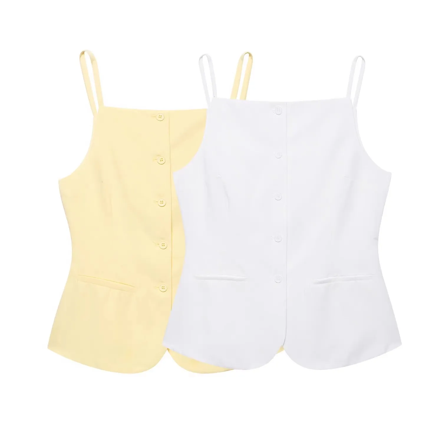 

Женский летний комплект из двух предметов: топ-жилет на пуговицах из смесового конопляного волокна и шорты со средней талией