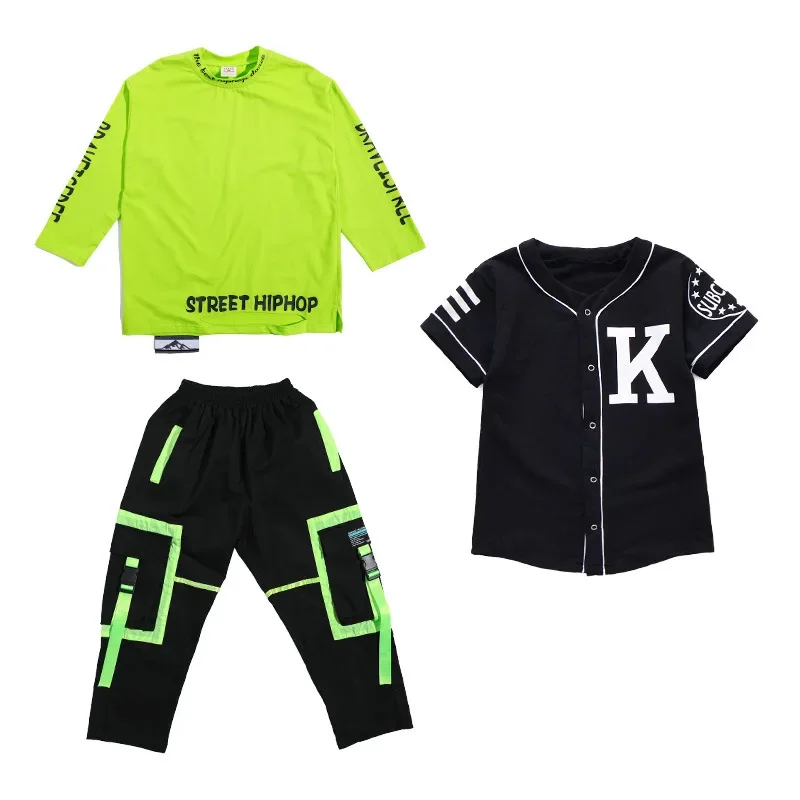 Kids Performance Hip Hop dancing Outfits Crop Tops Street wear Cargo Pants Girls Boys Jazz Dance Wear Costumes Concert Outfits