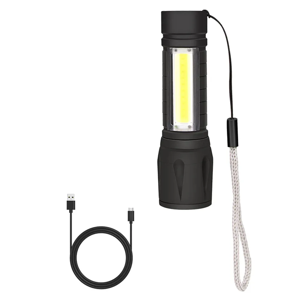 Rechargeable Emergency Flashlight USB Handheld Torch 3 Light Modes for Camping Hiking Fishing Indoor Outdoor