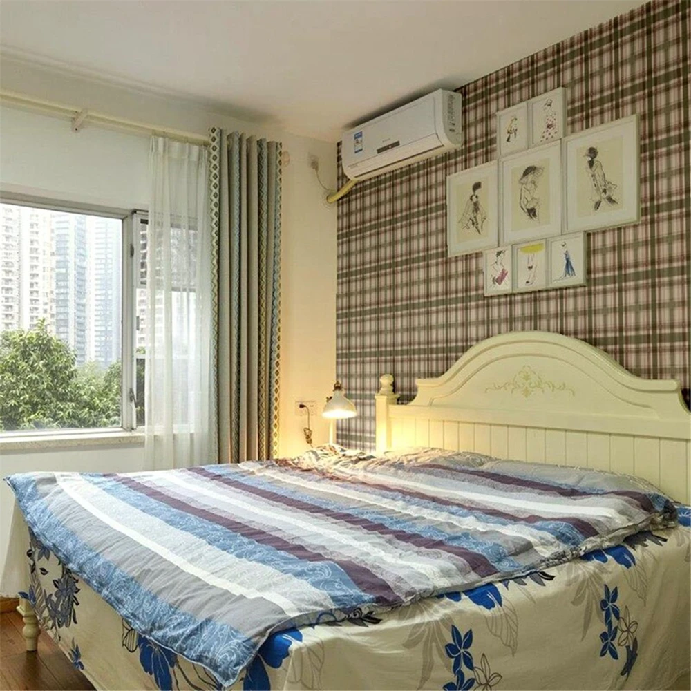 Simple European Blue check classic plaid wallpaper Bedroom living room children\'s room environmental plain paper wall paper