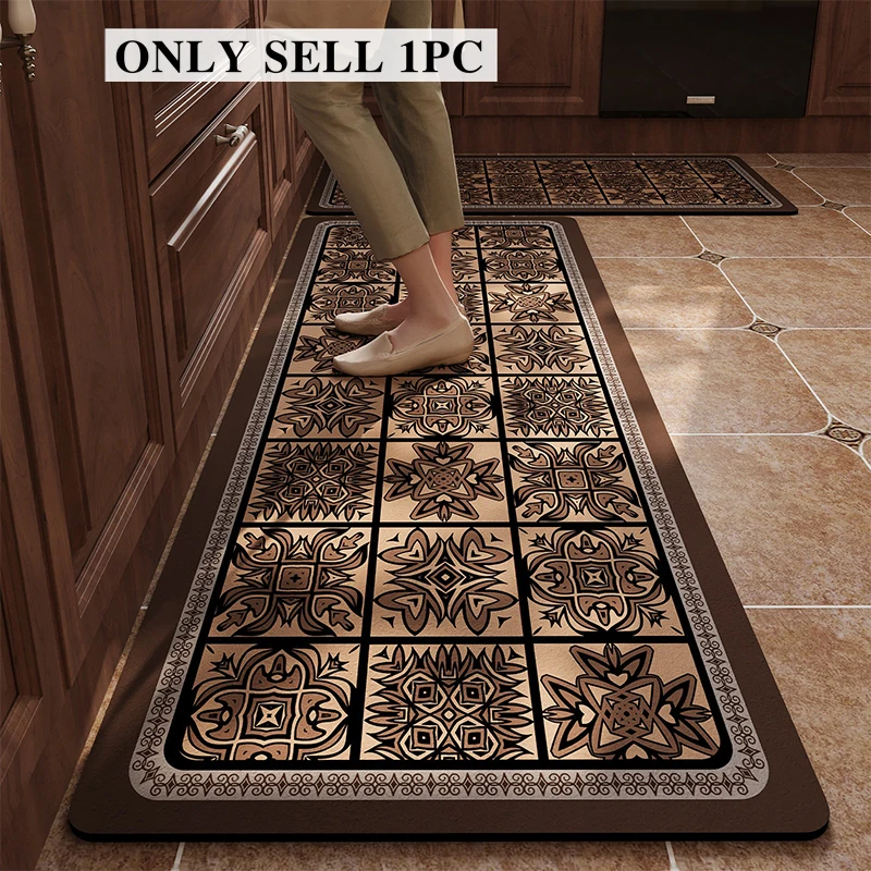 

Carpet for Kitchen Floor Mat Pvc Leather Waterproof Non-slip Long Rug Oil-proof Foot Mats American Retro Home Decoration Rugs