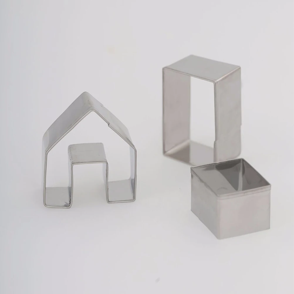 

3 Pcs House Cookie Set Stainless Steel DIY Biscuit Mold Small Size Kids Friendly Fall Stencils Gingerbread House Shape