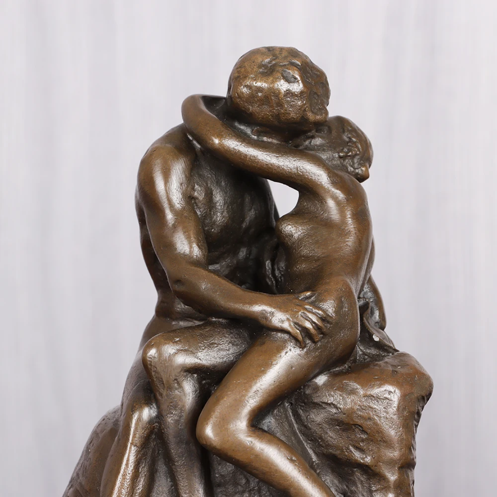 Imagem -04 - Estátua Beijo por Rodin Bronze Replica Pequena Estatueta Famosa Arte Antiga Casal Romântico Home Decor Escultura Eterna Amantes a