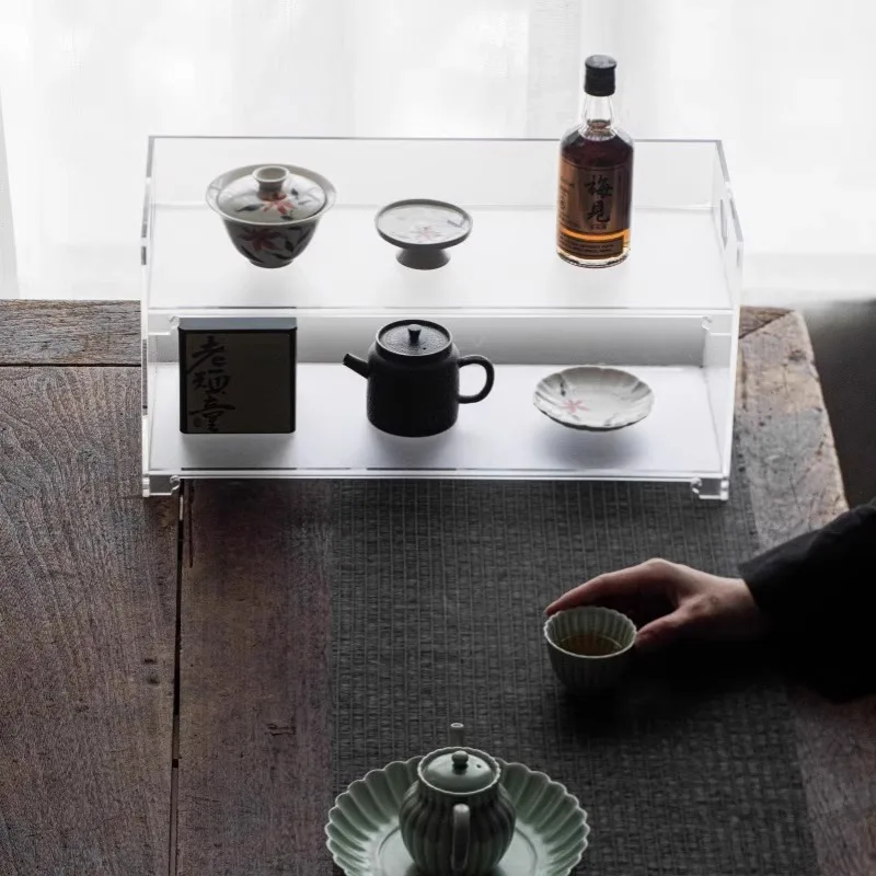 Кристально чистый акриловый поднос для чая, современная подставка для коллекций чайников и чашек, нескользящий органайзер для журнального столика, элегантный чайный столик