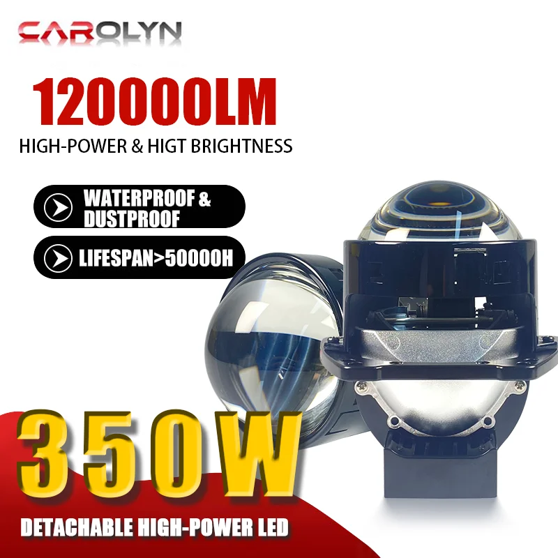 2PCS 3-Inch Bi LED Projector Headlights Lenses LED Lights Projector 350W 120000LM Diode Headlamp Car Accessories 12V 24V
