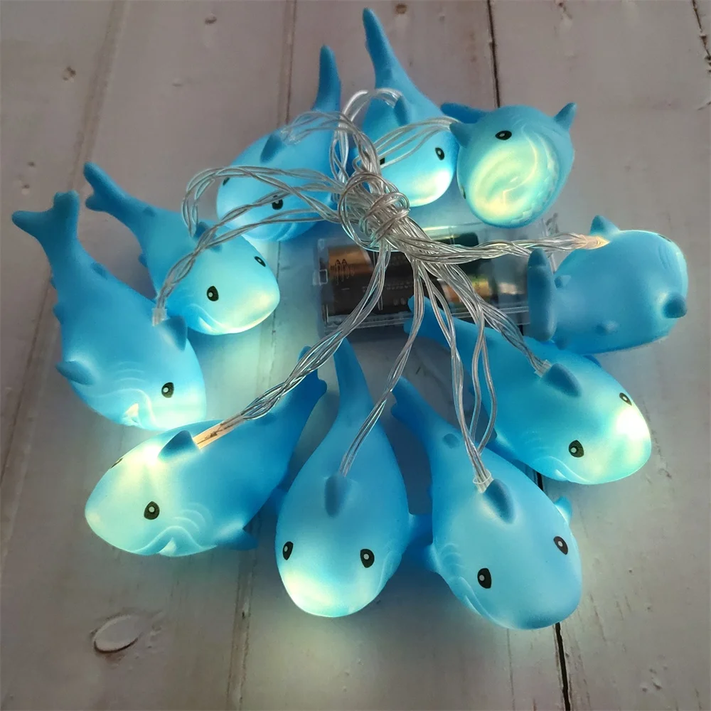 Cute Shark Holiday String Light USB or Battery Powered Hanging Bedroom Decoration Indoor Light for Christmas Baby,Children Gift