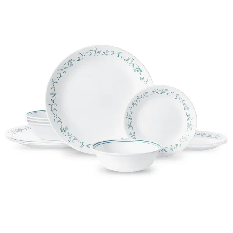 

Country Cottage, White and Blue, 12 Piece, Dinnerware Setdishes dinner plates dinnerware set