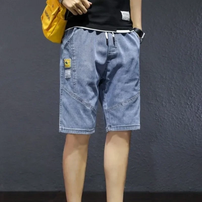 

Bermuda with Pockets Long Drawstring Man Denim Shorts Short Jeans Pants for Men Baggy Wide Cargo Half Loose Emo Cowboy Original