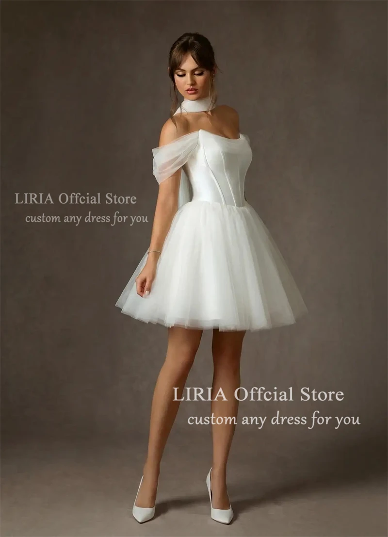 LIRIA Chic Short Wedding Dress for Bride Off the Shoulder Corset Mini Wedding Gowns White A Line Lace Up Elegant Bridal Dresses view 3