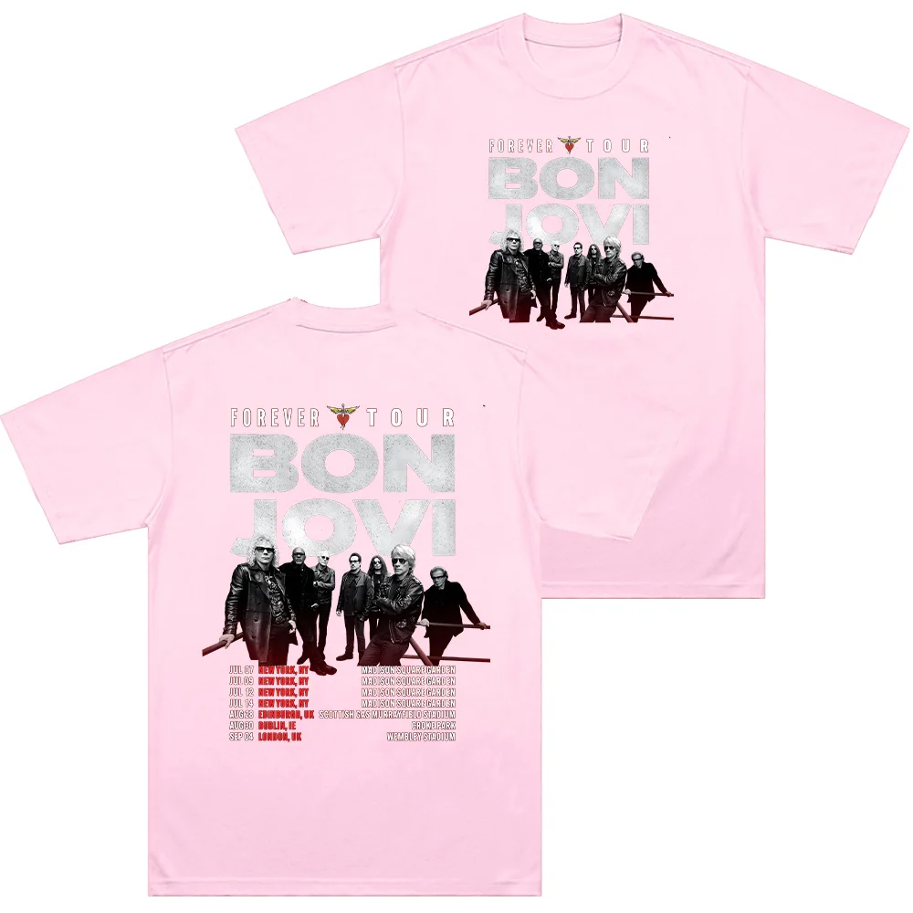 تي شيرت Bon Jovi Forever Tour تي شيرت رجالي مستدير تي شيرت نسائي قطني بأكمام قصيرة تي شيرت هدية فكرة ملابس خروج فضفاضة على الموضة