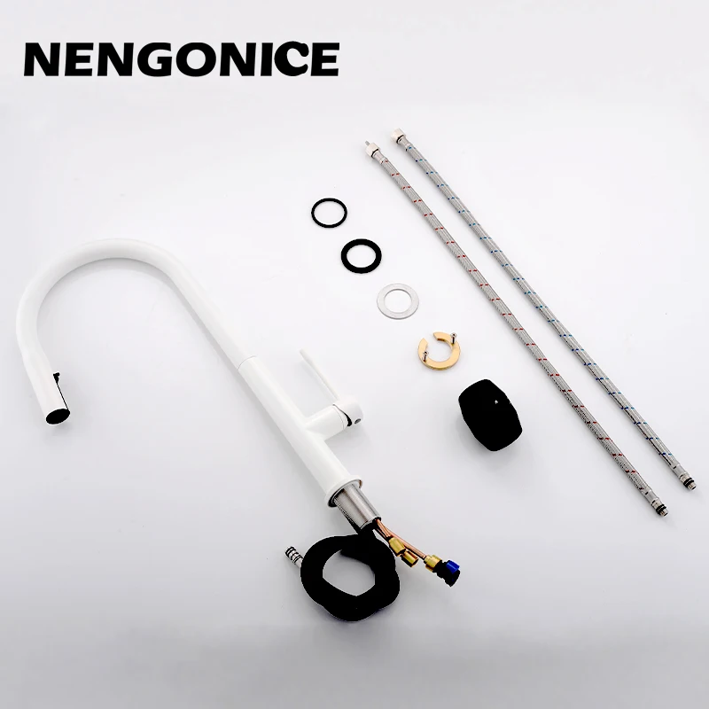 nengonice Kitchen faucet Pull Out Cold and Hot mixer tap Black White water Single Holder faucet kitchen sink faucet