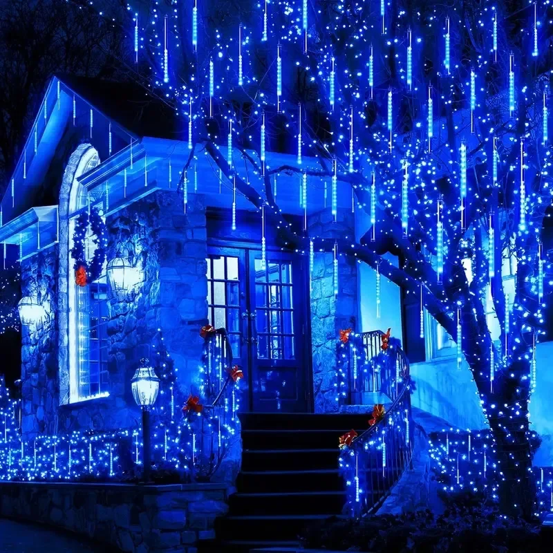 32/24/16/8 Tube EU/US Plug LED Meteor Shower Light Holiday String Lights Fairy Garden Outdoor Street Christmas Home Decoration