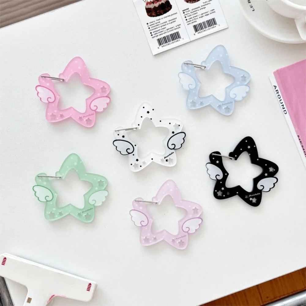 Kawaii Acrylic Wings Stars Carabiner Candy Color Portable Keyring Hook Card Holder Multipurpose Buckle Keychain Outdoor