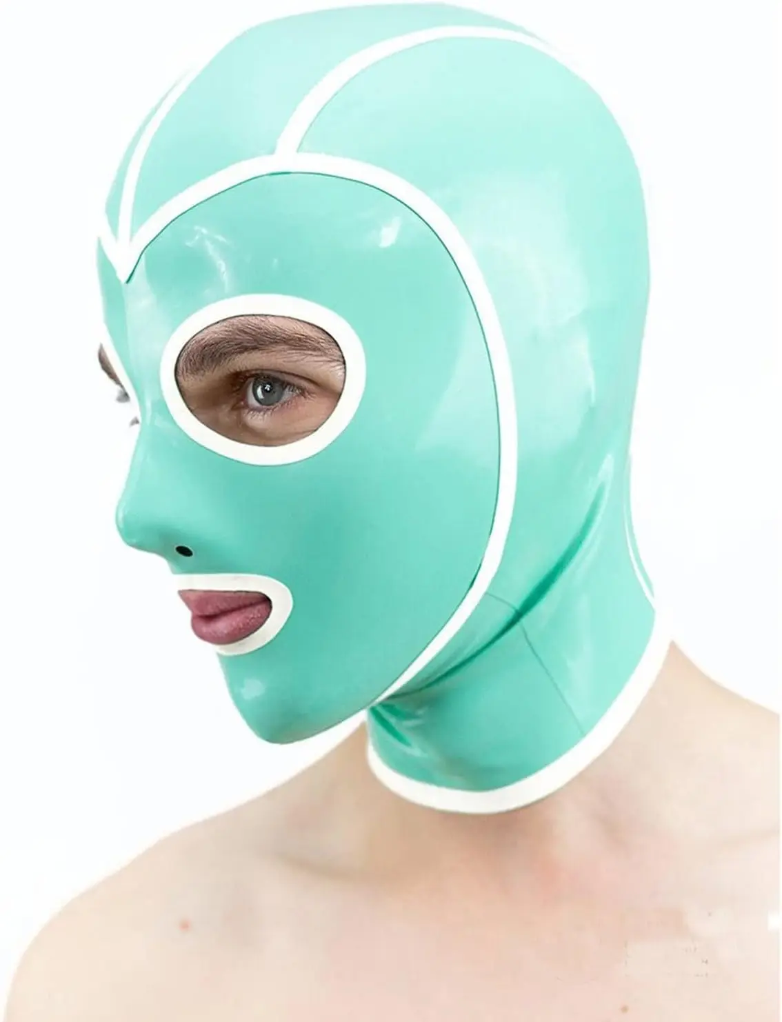 MONNIK Latex Hood Rubber Hood Contrast-Colored Trim Around Face Around Eyes&Mouth for Bodysuit Cosplay Party Halloween