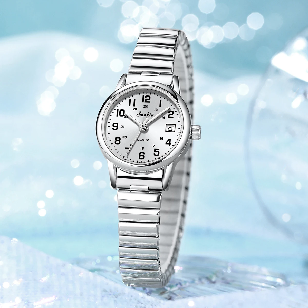 

Sunkta модные женские часы с гибким эластичным ремешком, кварцевые наручные часы для женщин, стальной ремешок, часы для пары, подарок, Reloj Mujer + коробка