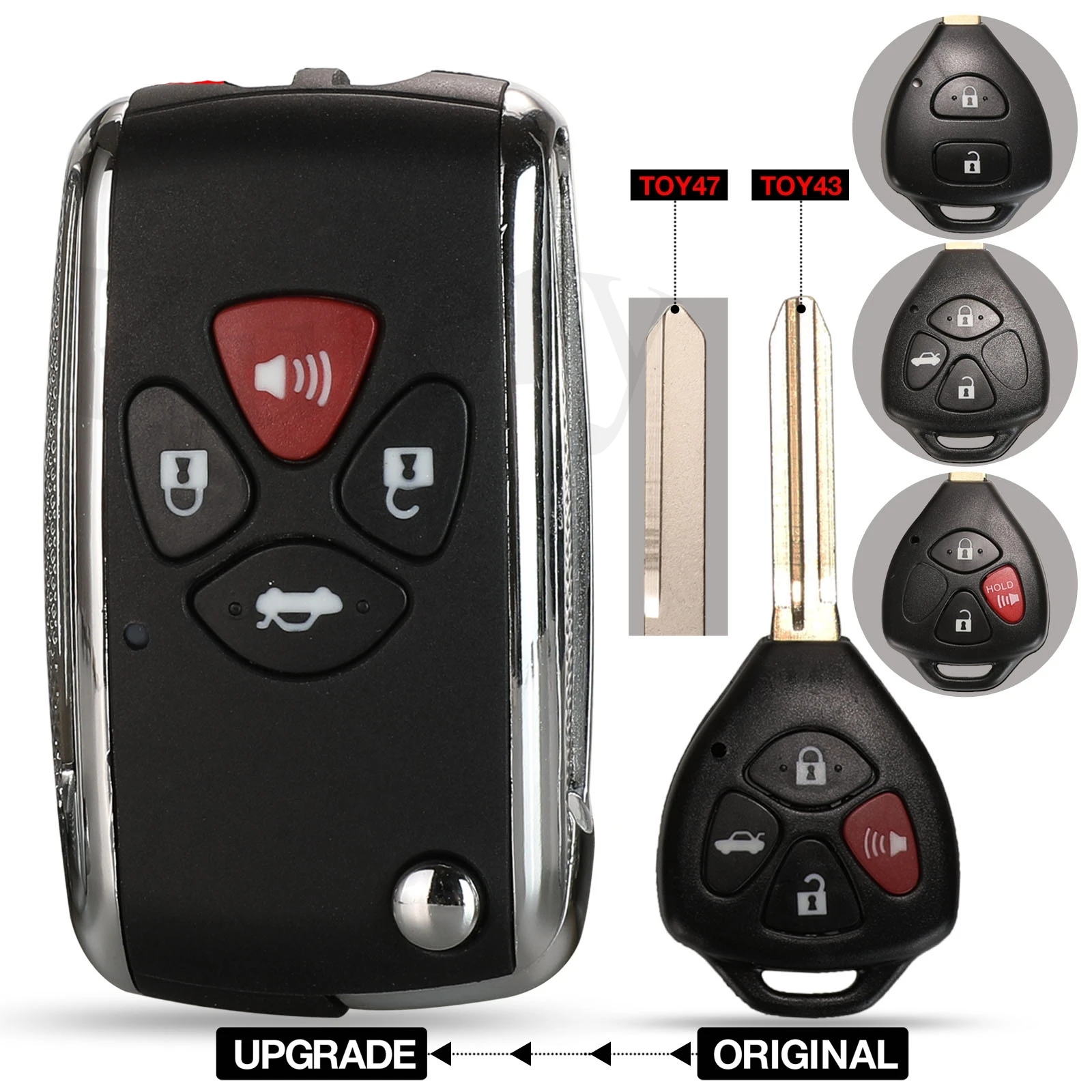 

jingyuqin 2/3/4 Buttons Updated Flip Remote Key Case For Toyota Crown Avlon Corolla Camry RAV4 Reiz Yaris Prado Key Shell