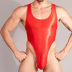 Mens Stretchy Thong Leotard Solid Sleeveless High Elastic Bodysuit Lingerie Gay Porn Leotard Breathable