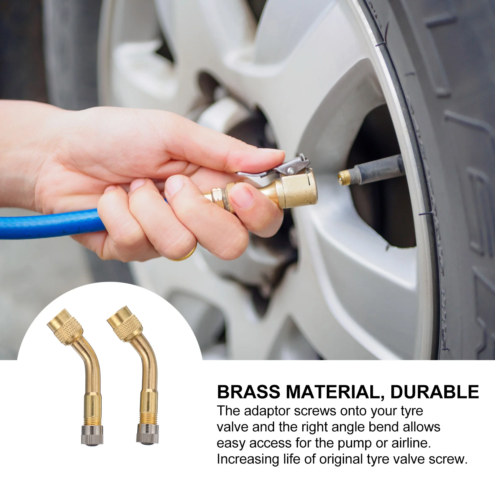 

2Pcs 135 Degree Angled Car Motorcycle Stem Extension Adapter Metal Dust Cap Universal Valve Long Lasting Professional