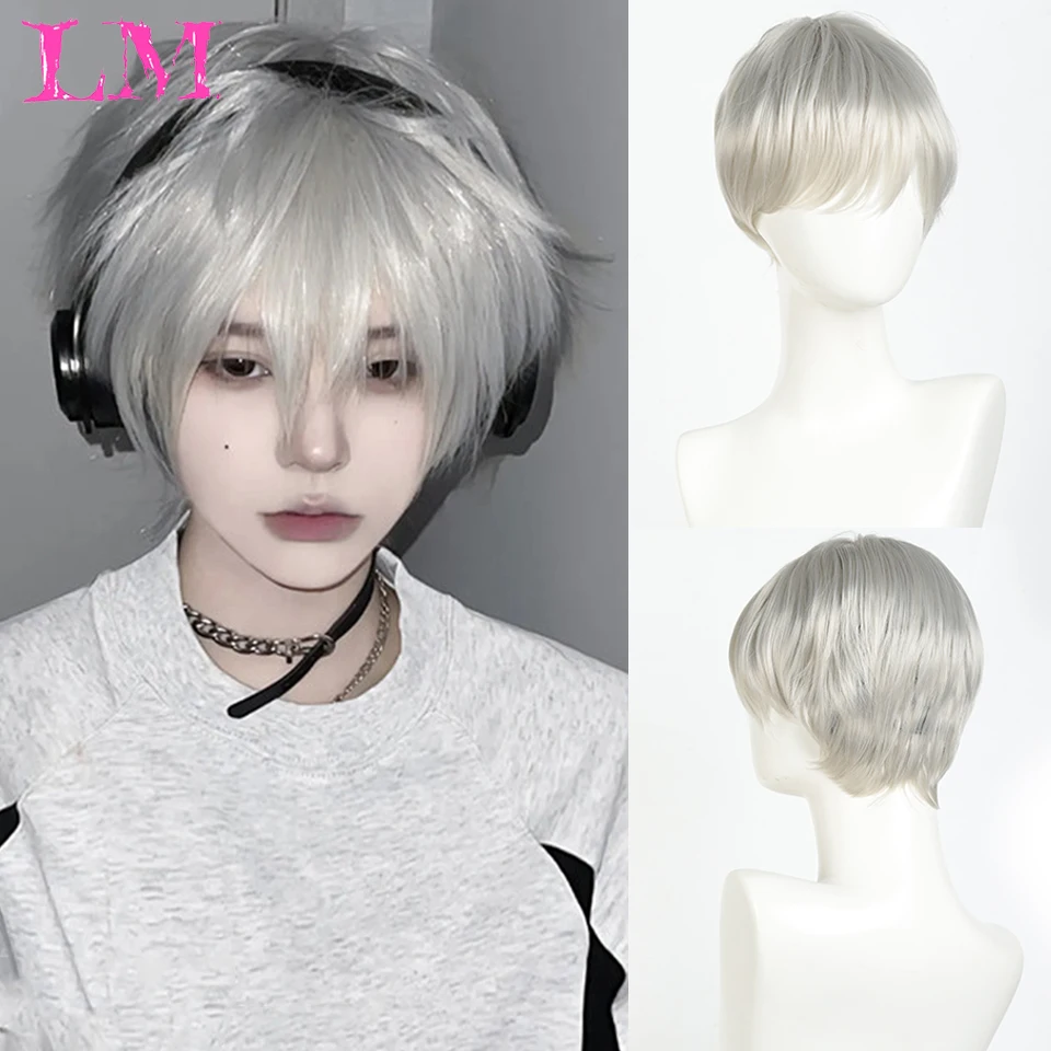 LM Straight Bangs Wig Black Synthetic Fiber Layered Hair Heat-Resistant Natural Smooth Extend Hair Selfie Party