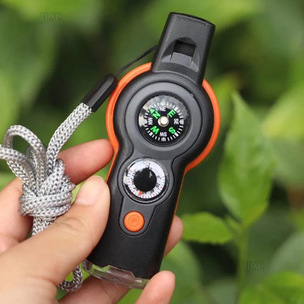 7-in-1 overlevingsfluitje met kompas, thermometer en zaklamp - multifunctioneel veiligheidsinstrument voor kamperen, wandelen, noodgevallen