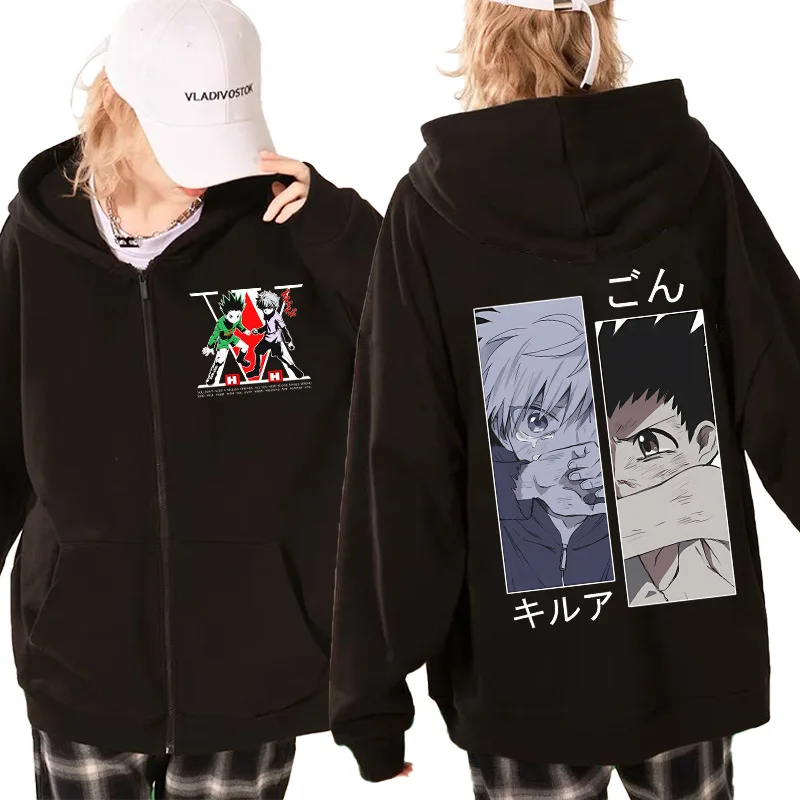 90s Japanese Anime Hunter X Hunter Hisoka Morow Zip Up Hoodie Funny Killua Zoldyck Manga Hxh Cartoon Hoodies Men Women Zip Coats