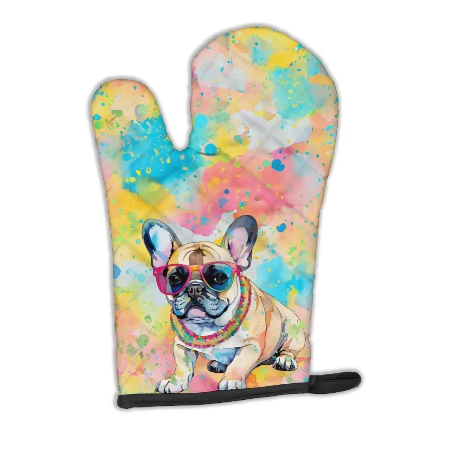 

French Bulldog Hippie Dawg Oven Mitt Heat Resistant Thick Oven Mitt for Hot Pans and Oven Kitchen Mitt Protect Hands Cooking Ba